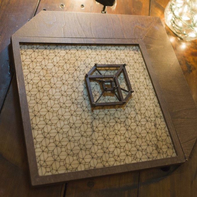 2D Tesseract Wall Art Sculpture, with Tesselated Tesseract Background