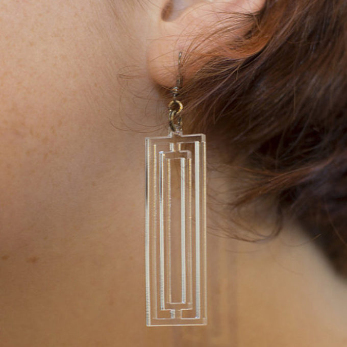 Clear Acrylic Concentric Rectangle Earrings