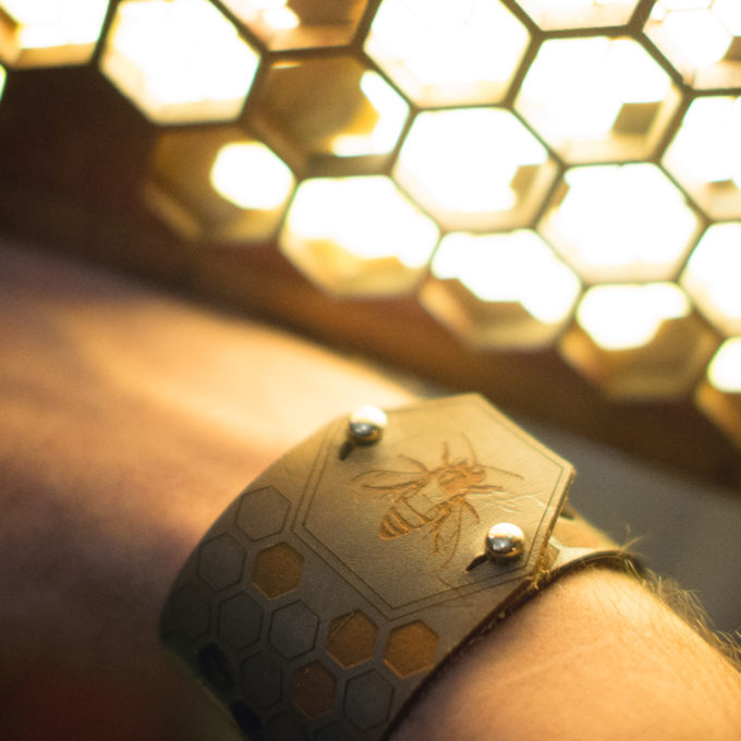 Brass and Leather Honeybee Cuff